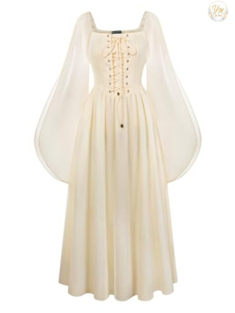 Renaissance Costume Medieval Witch Dress Chiffon Bell Sleeve Cosplay
